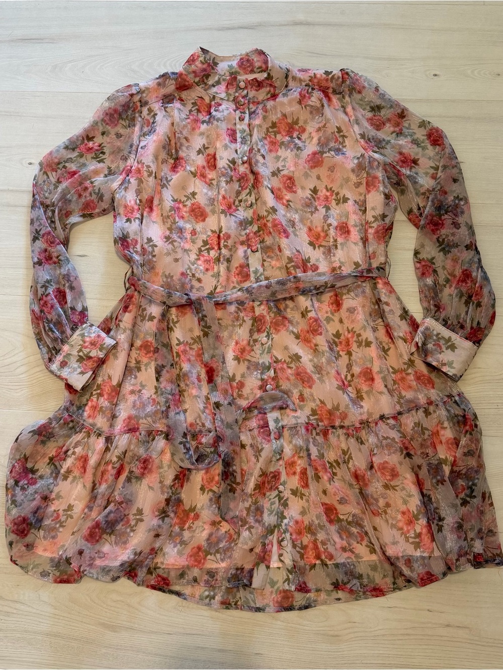Ivy City Co Pink Floral Belted Mini Dress